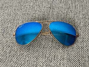 Ray-Ban Aviator Large Metal Gold Frame Polarized Blue Flash Mirror Sunglasses